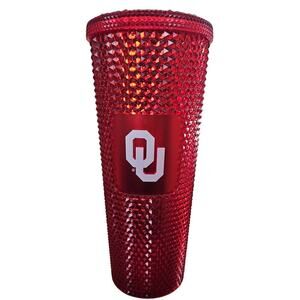 Oklahoma University Sooners Studded Tumbler Starbucks Plastic No Straw Red OU